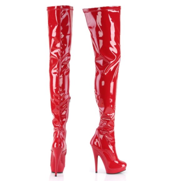 4000 Red Stretch Patent 6" High Heel Platform Thigh High Crotch Boots Sultry - Picture 7 of 9